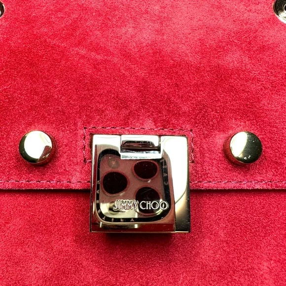 Stunning JIMMY CHOO red suede handbag with light gold hardware. NWT - Picture 2 of 12